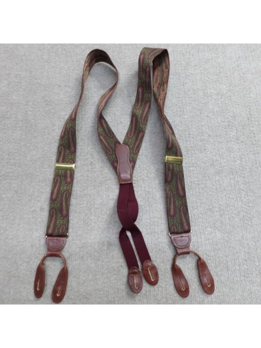 Martin Dingman Suspenders Brown Red Woven Paisley Brass Clasp